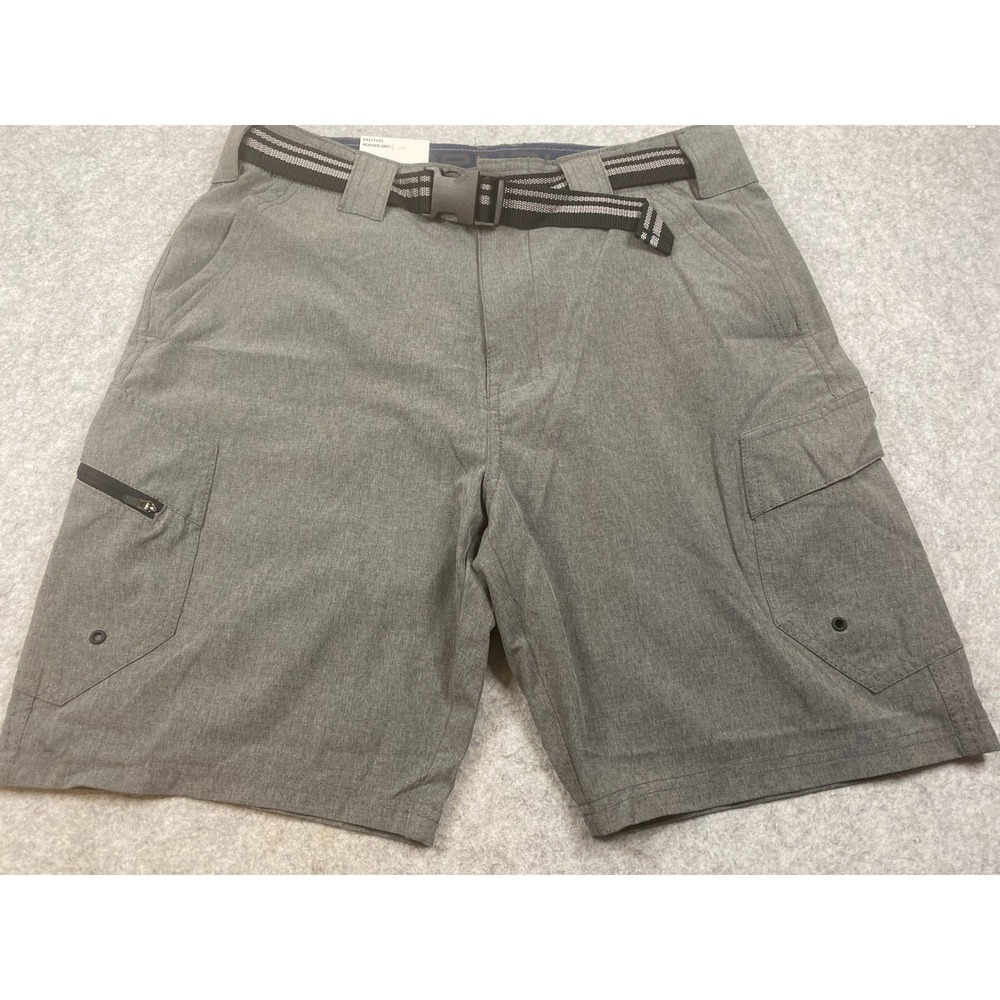 Denali Mens Stretch Hybrid Cargo Shorts Heather Grey 32 Belted Quick Dry NWT